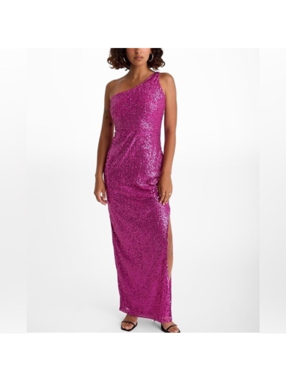 EXPRESS -One Shoulder Sequin Gown in Fuchsia Pink SIZE M NWT